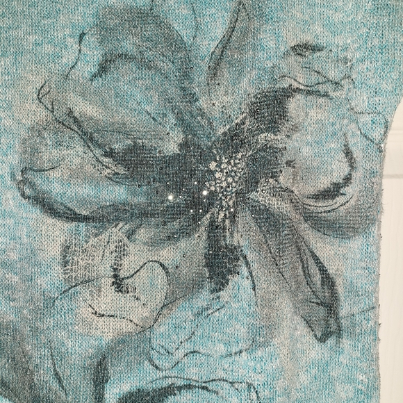 ROBIN'S NEST SS TEAL BLUE SCOOPNECK FLORAL BLOUSE MEDIUM - Picture 3 of 8